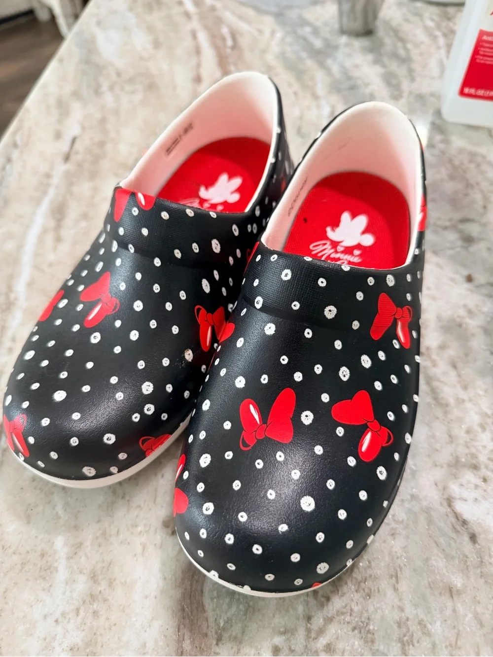 Disney Black Slip-On Kids Clogs with Red Bow and White Polka Dots